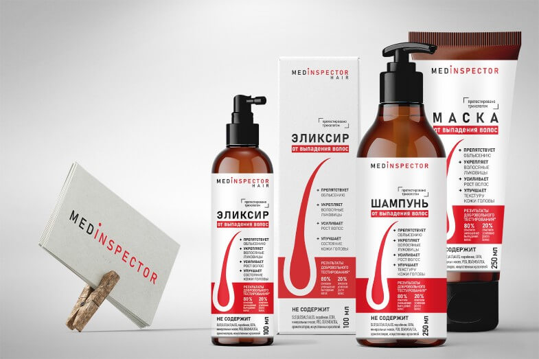 Medinspector - Упаковка, этикетки и логотип для линейки средств от выпадения волос